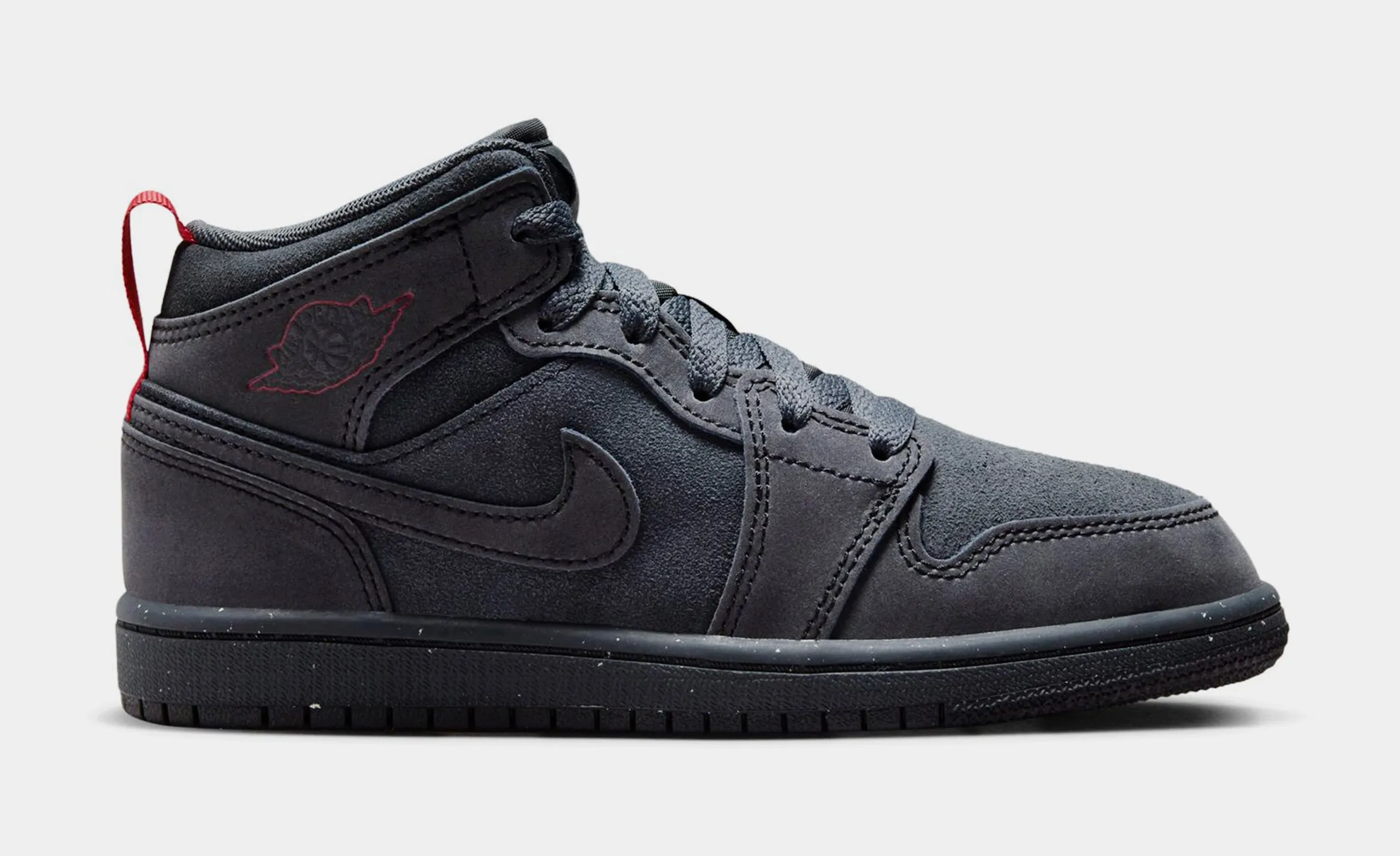 Air Jordan 1 Mid SE Craft Preschool Lifestyle Shoes (Smoke Grey/Black/Varsity Red)