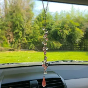 Car Charm Suncatcher- Cherry Quartz and Clear Quartz