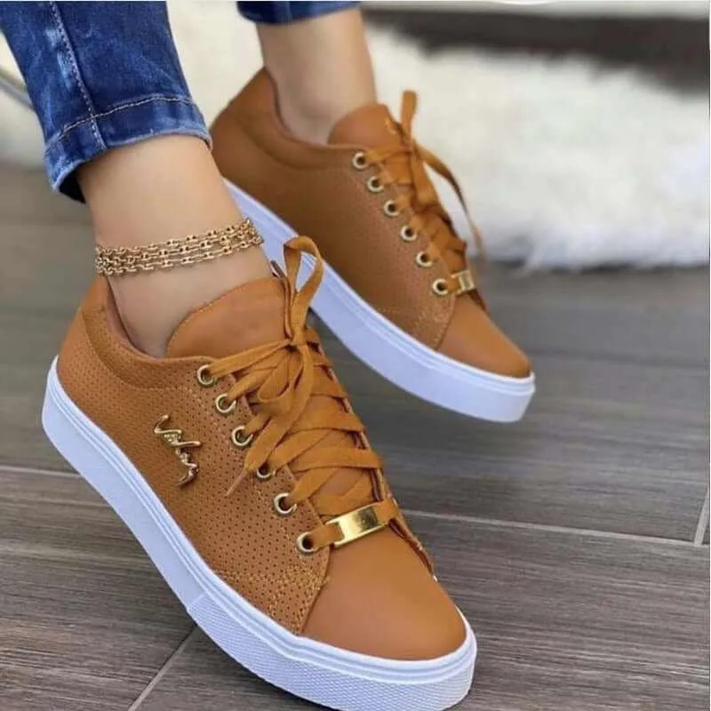 Glow Chic's Breathable Lace-Up Flat Sneakers