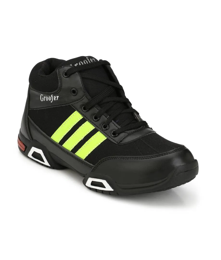 Men's Black & Green High Top Sport Shoes