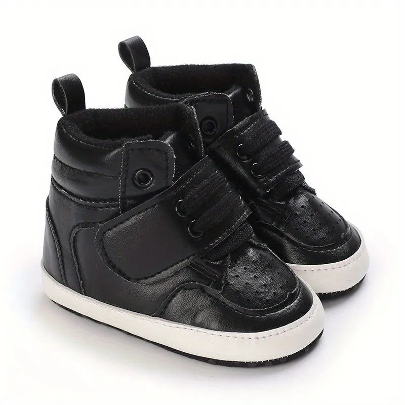 Snug Fit High-top Leather Baby Boys First Walker Sneakers