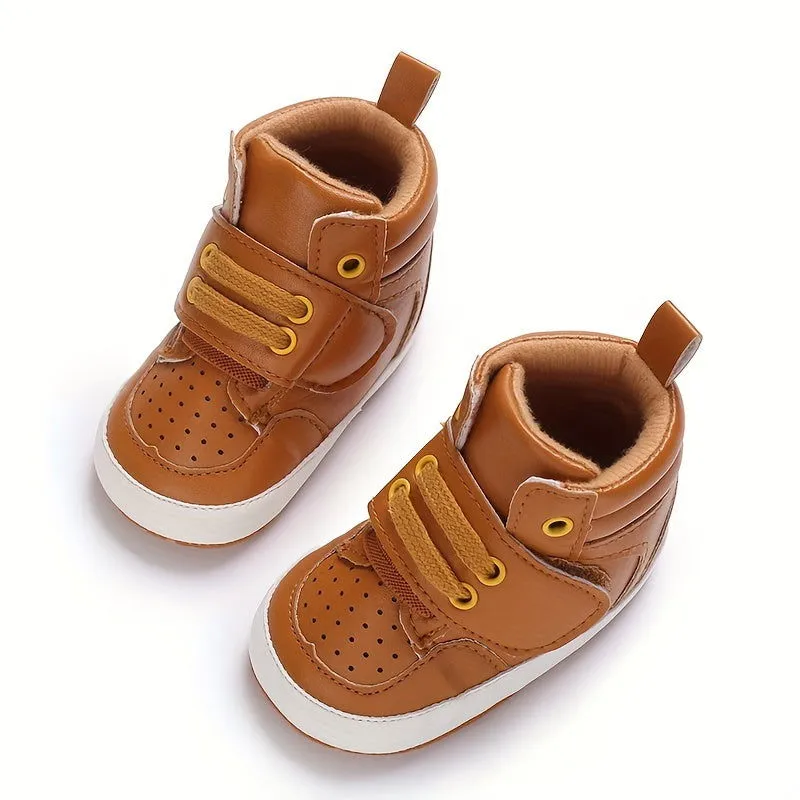 Snug Fit High-top Leather Baby Boys First Walker Sneakers