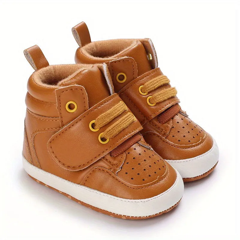 Snug Fit High-top Leather Baby Boys First Walker Sneakers