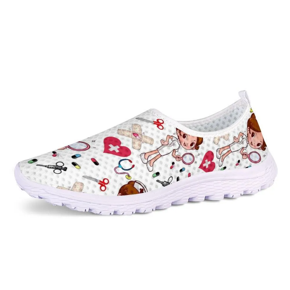 Soft and Breathable Slip-On Flat Shoes With Cartoon Nurse Pattern