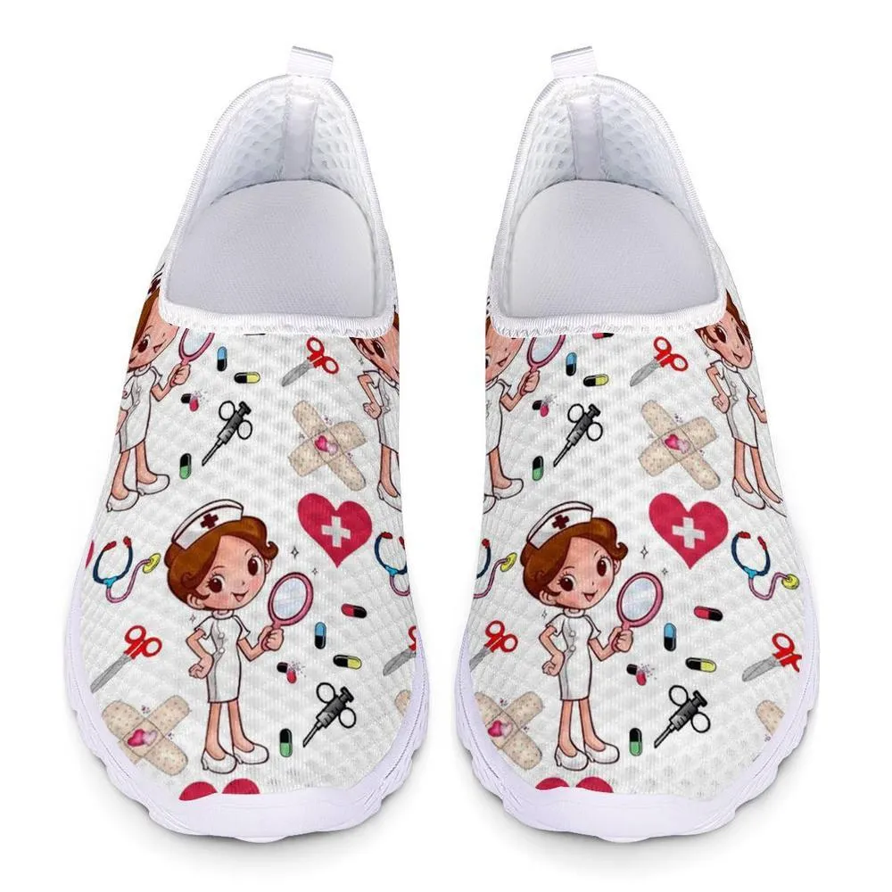 Soft and Breathable Slip-On Flat Shoes With Cartoon Nurse Pattern