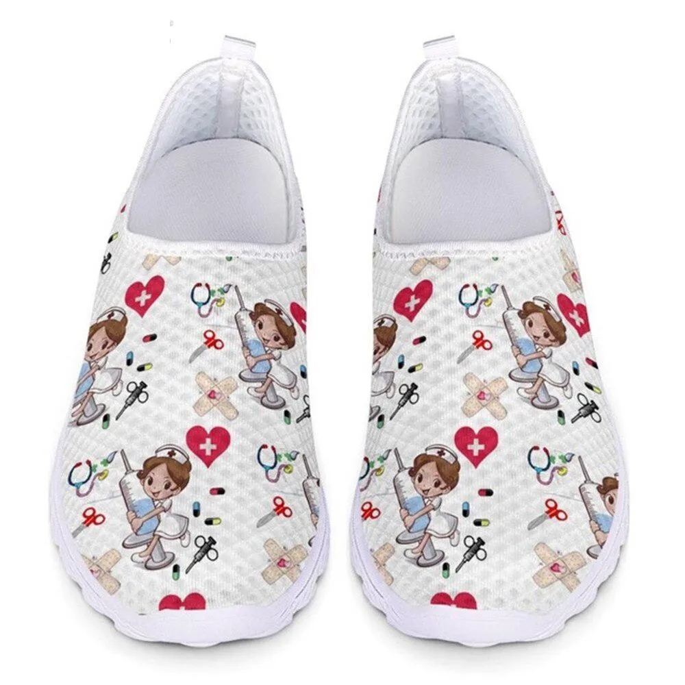 Soft and Breathable Slip-On Flat Shoes With Cartoon Nurse Pattern