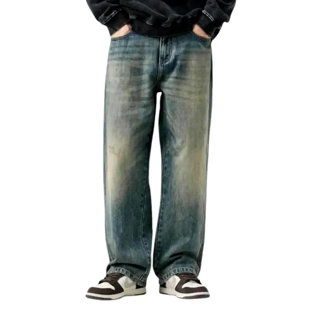 Whiskered baggy vintage men's jeans